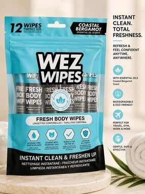 WEZ Wipes Fresh Body Wipes – Coastal Bergamot | 12 Count